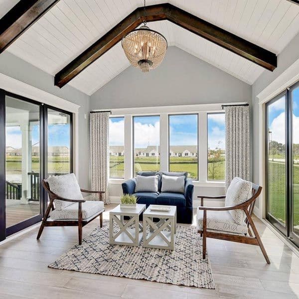 Beautifully lit living room interior windows